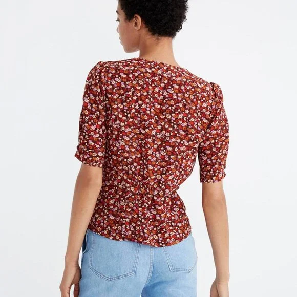 Madewell Silk Button-Sleeve Top in Spring Prairie - Picture 3 of 5